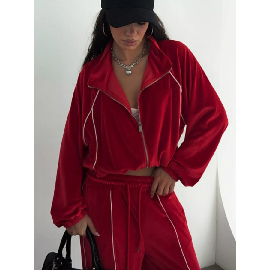 Zip Up Long Sleeve Top and Pants Set Apparel Accessories