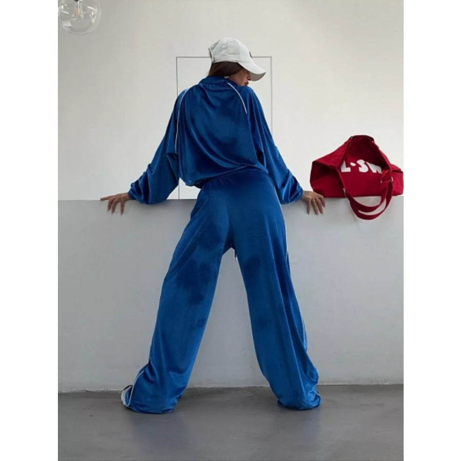 Zip Up Long Sleeve Top and Pants Set Apparel Accessories
