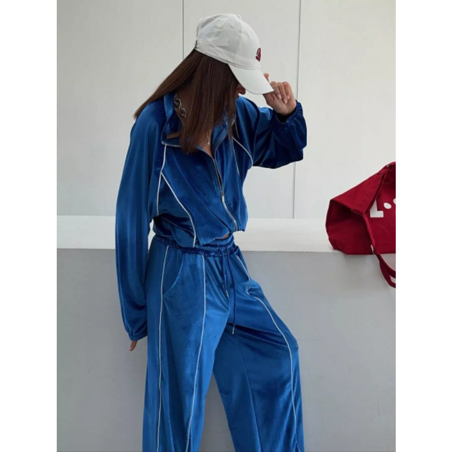 Zip Up Long Sleeve Top and Pants Set Apparel Accessories
