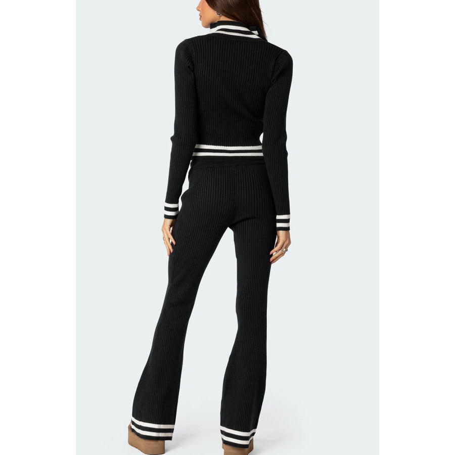 Zip Up Long Sleeve Top and Pants Set Black / S Apparel and Accessories