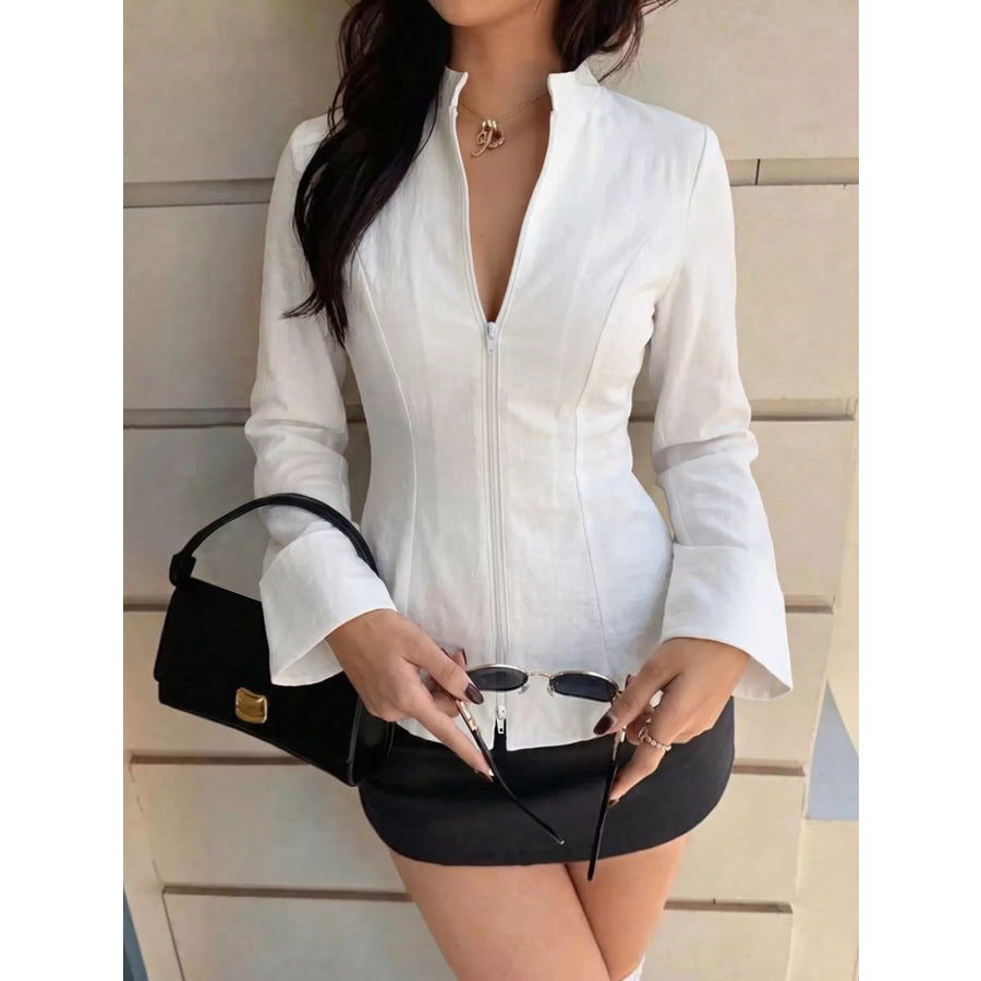 Zip Up Long Sleeve Top Ivory / S Apparel and Accessories