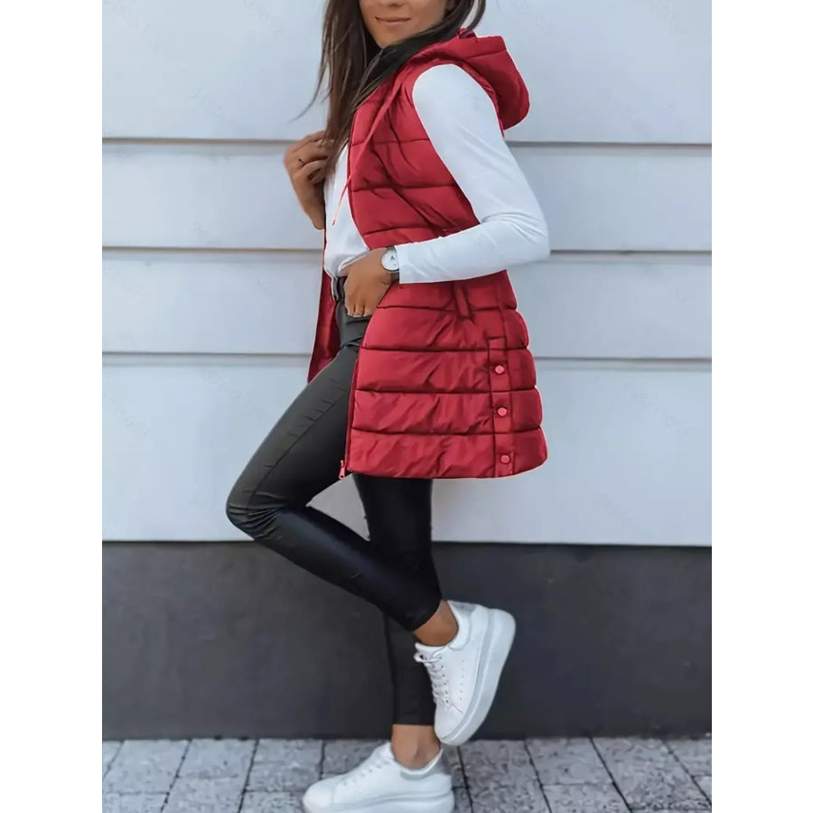 Zip Up Longline Hooded Puffer Vest Coat Apparel and Accessories