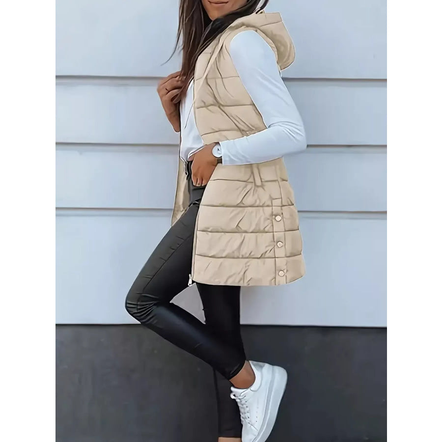 Zip Up Longline Hooded Puffer Vest Coat Apparel and Accessories