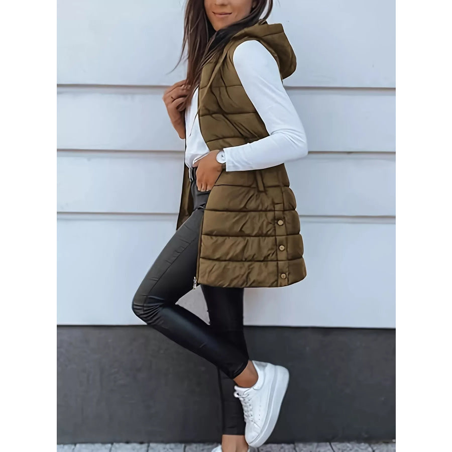 Zip Up Longline Hooded Puffer Vest Coat Apparel and Accessories