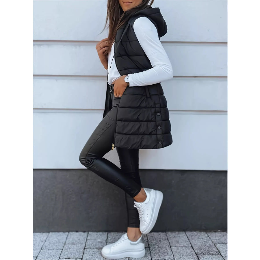 Zip Up Longline Hooded Puffer Vest Coat Apparel and Accessories