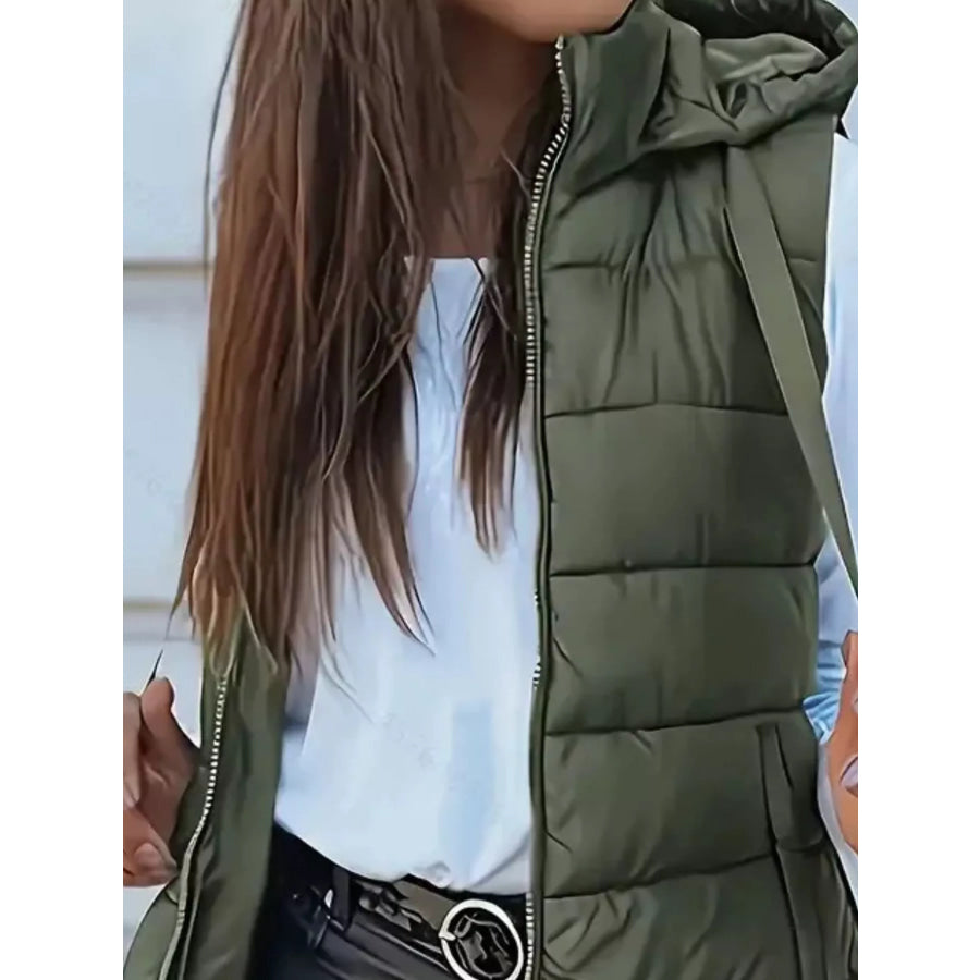 Zip Up Longline Hooded Puffer Vest Coat Apparel and Accessories