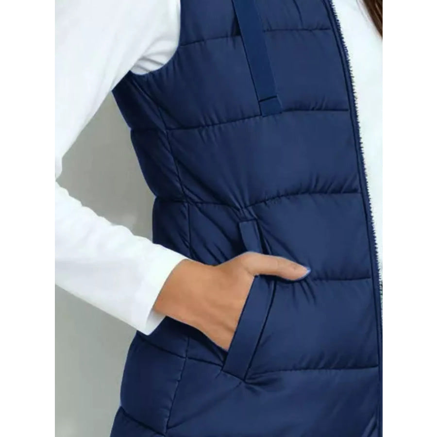 Zip Up Longline Hooded Puffer Vest Coat Apparel and Accessories