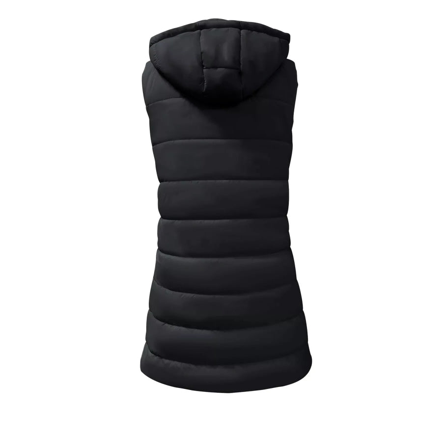 Zip Up Longline Hooded Puffer Vest Coat Apparel and Accessories