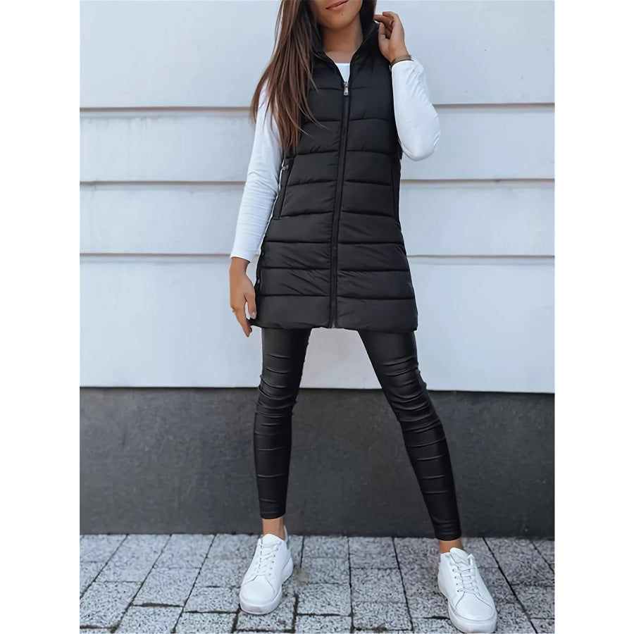 Zip Up Longline Hooded Puffer Vest Coat Apparel and Accessories
