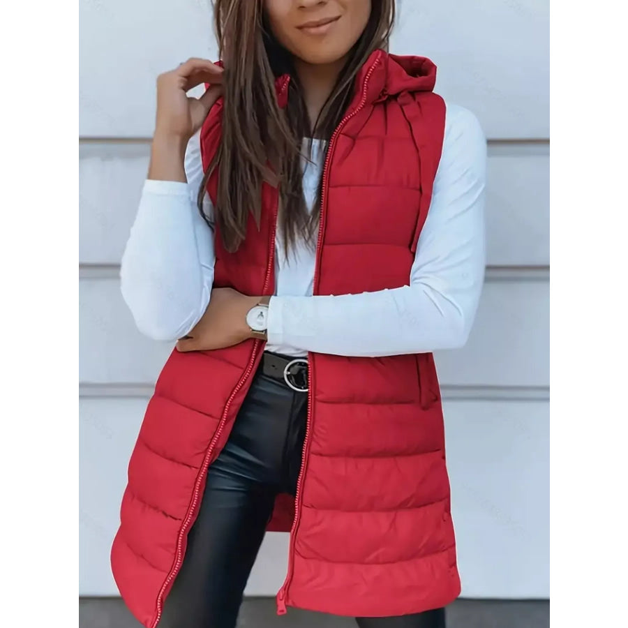 Zip Up Longline Hooded Puffer Vest Coat Apparel and Accessories