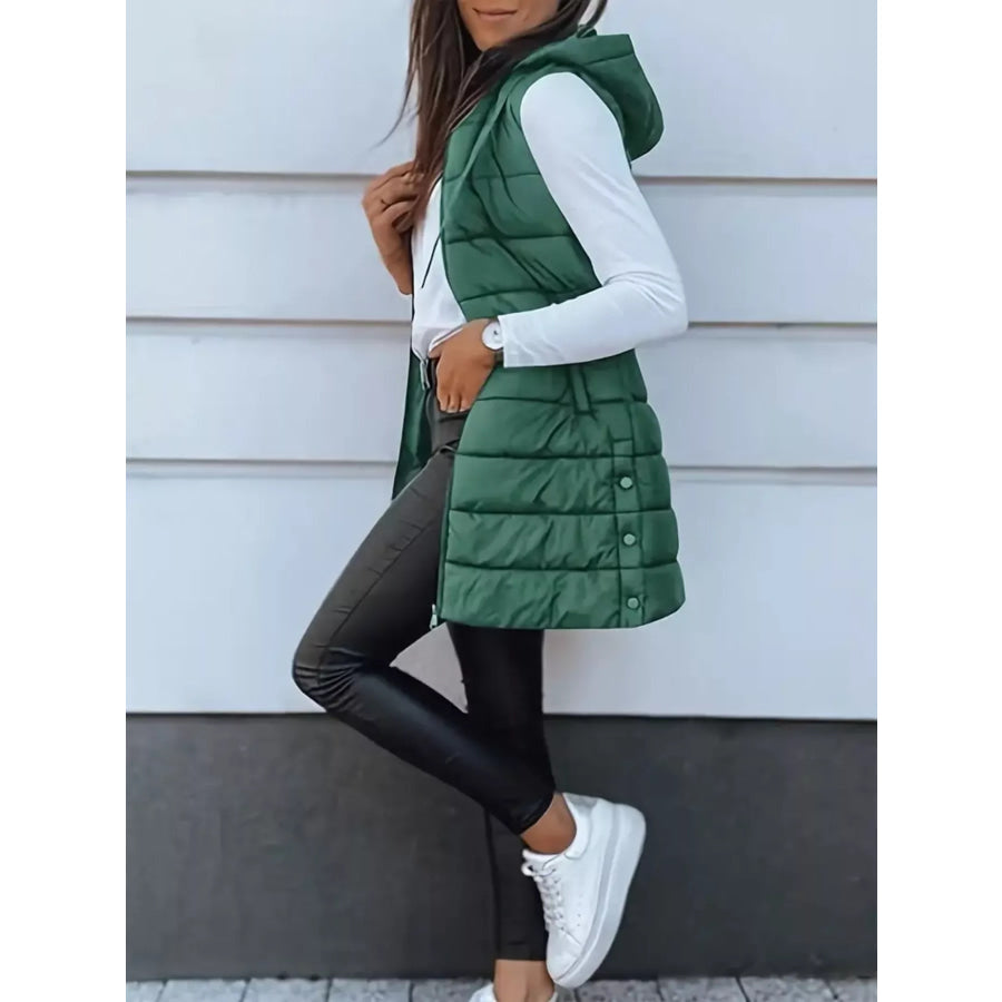 Zip Up Longline Hooded Puffer Vest Coat Apparel and Accessories