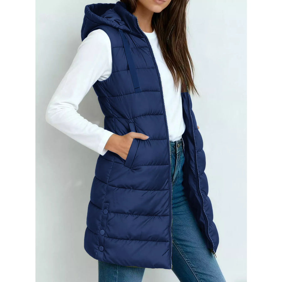 Zip Up Longline Hooded Puffer Vest Coat Royal Blue / S Apparel and Accessories