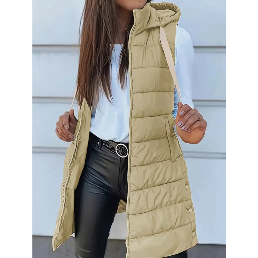 Zip Up Longline Hooded Puffer Vest Coat Sage / S Apparel and Accessories