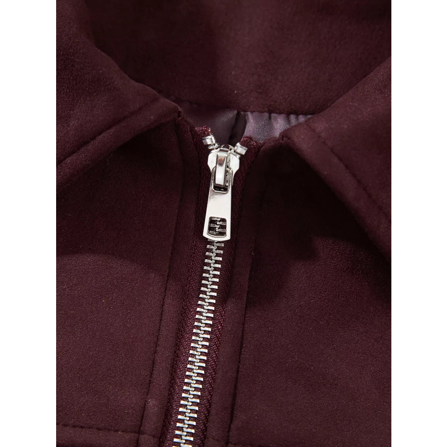 Zip-up Metal Placket Collar Long Sleeve Jacket Apparel and Accessories