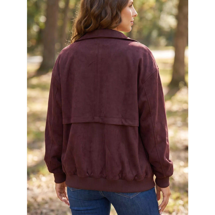 Zip-up Metal Placket Collar Long Sleeve Jacket Apparel and Accessories