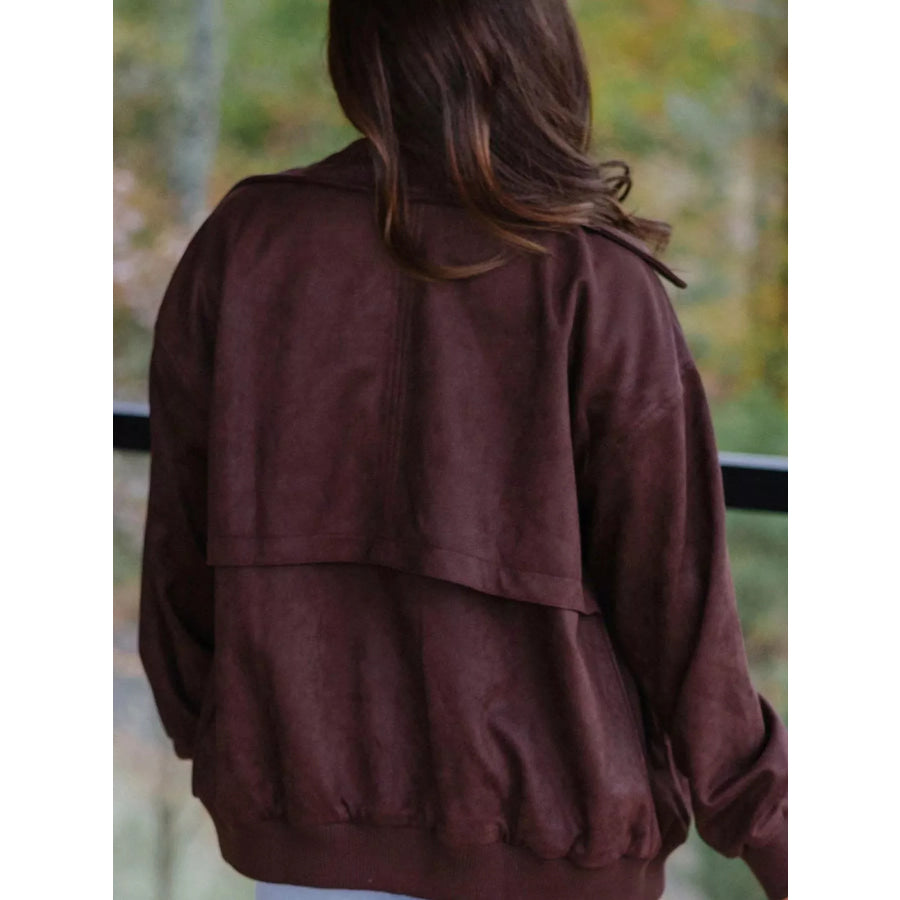 Zip-up Metal Placket Collar Long Sleeve Jacket Apparel and Accessories