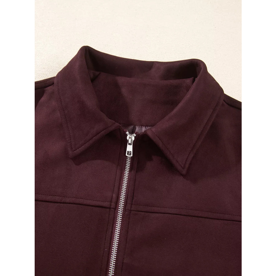 Zip-up Metal Placket Collar Long Sleeve Jacket Apparel and Accessories