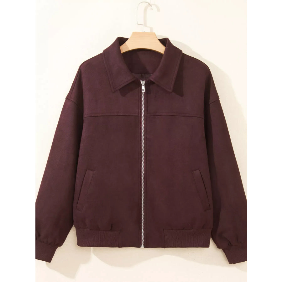 Zip-up Metal Placket Collar Long Sleeve Jacket Apparel and Accessories