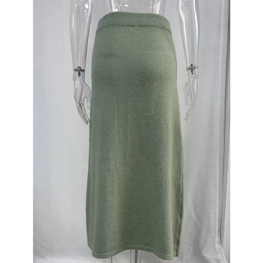 Zip-Up Mock Neck Cardigan and Matching Midi Skirt Sweater Set Apparel Accessories