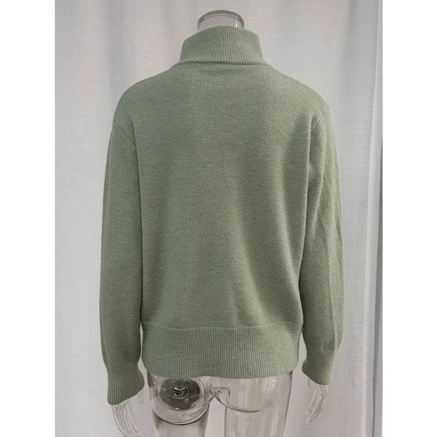 Zip-Up Mock Neck Cardigan and Matching Midi Skirt Sweater Set Apparel Accessories