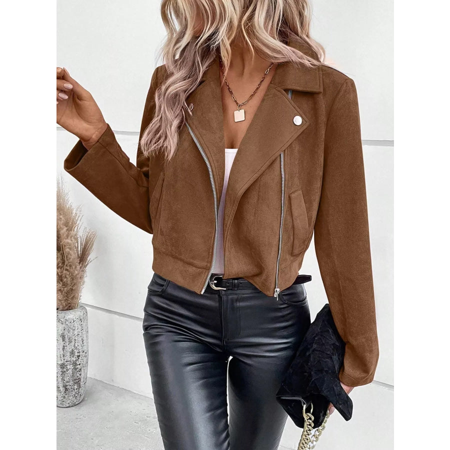 Zip Up Moto Jacket Brown / S Apparel and Accessories