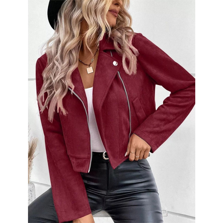 Zip Up Moto Jacket Burgundy / S Apparel and Accessories
