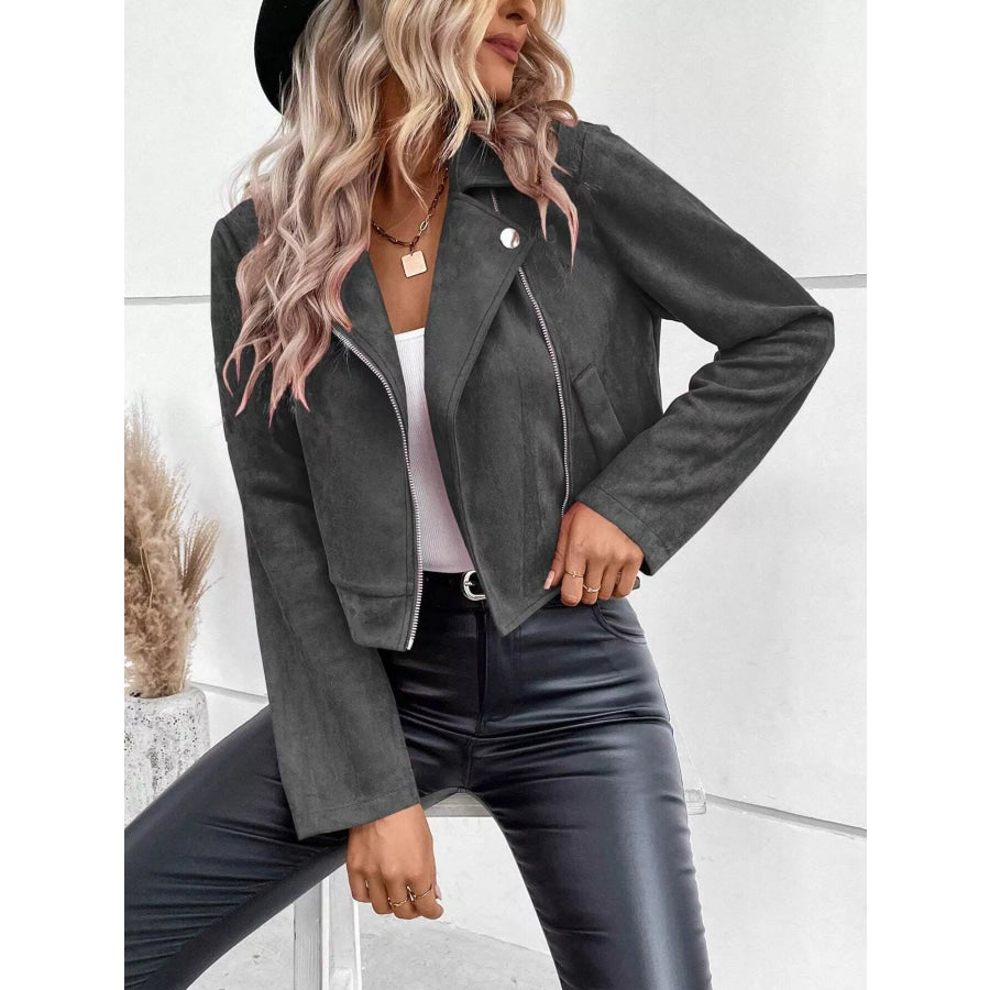 Zip Up Moto Jacket Gray / S Apparel and Accessories