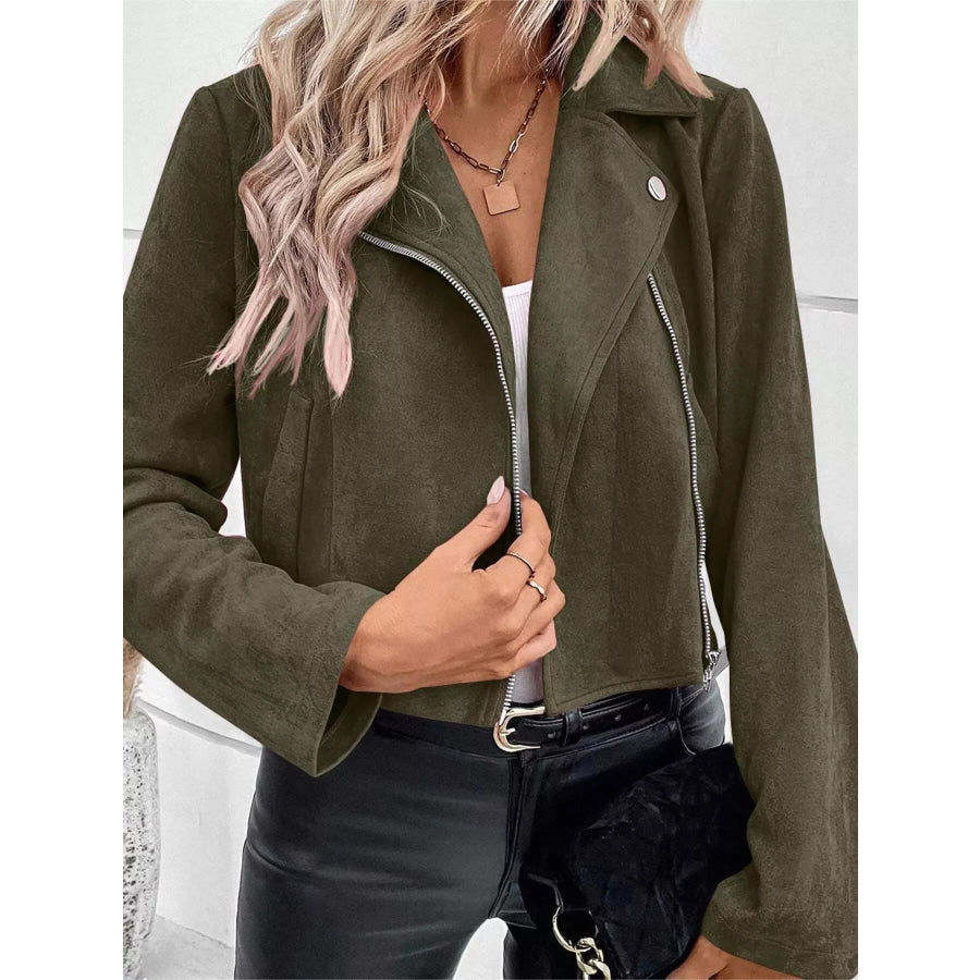Zip Up Moto Jacket Green / S Apparel and Accessories