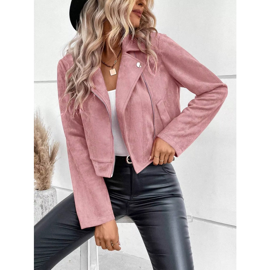 Zip Up Moto Jacket Pink / S Apparel and Accessories