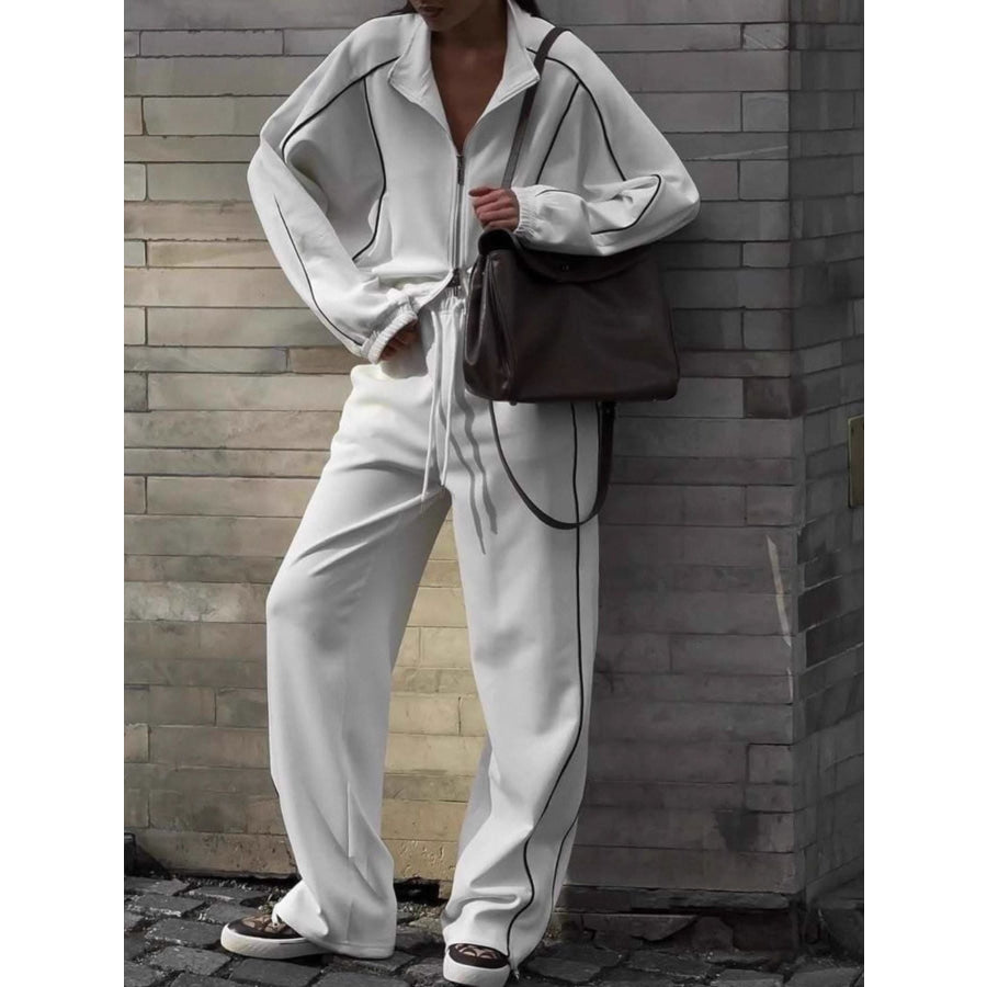 Zip Up Outerwear and Joggers Set Ivory / S Apparel and Accessories