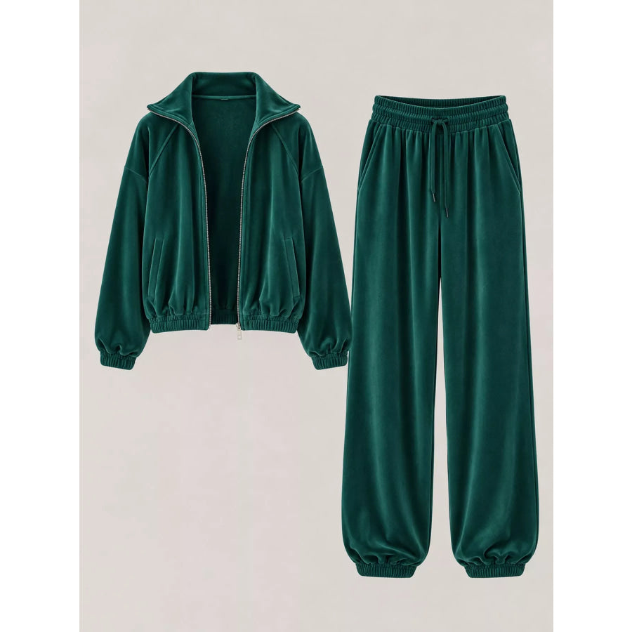 Zip-Up Outerwear and Pants Set Apparel Accessories