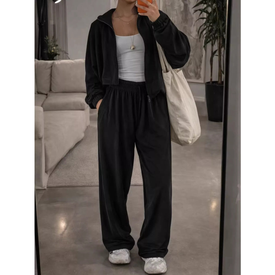 Zip-Up Outerwear and Pants Set Black / S Apparel Accessories
