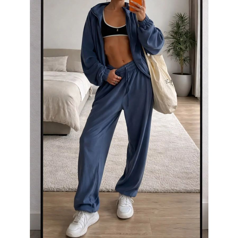 Zip-Up Outerwear and Pants Set Blue / S Apparel Accessories