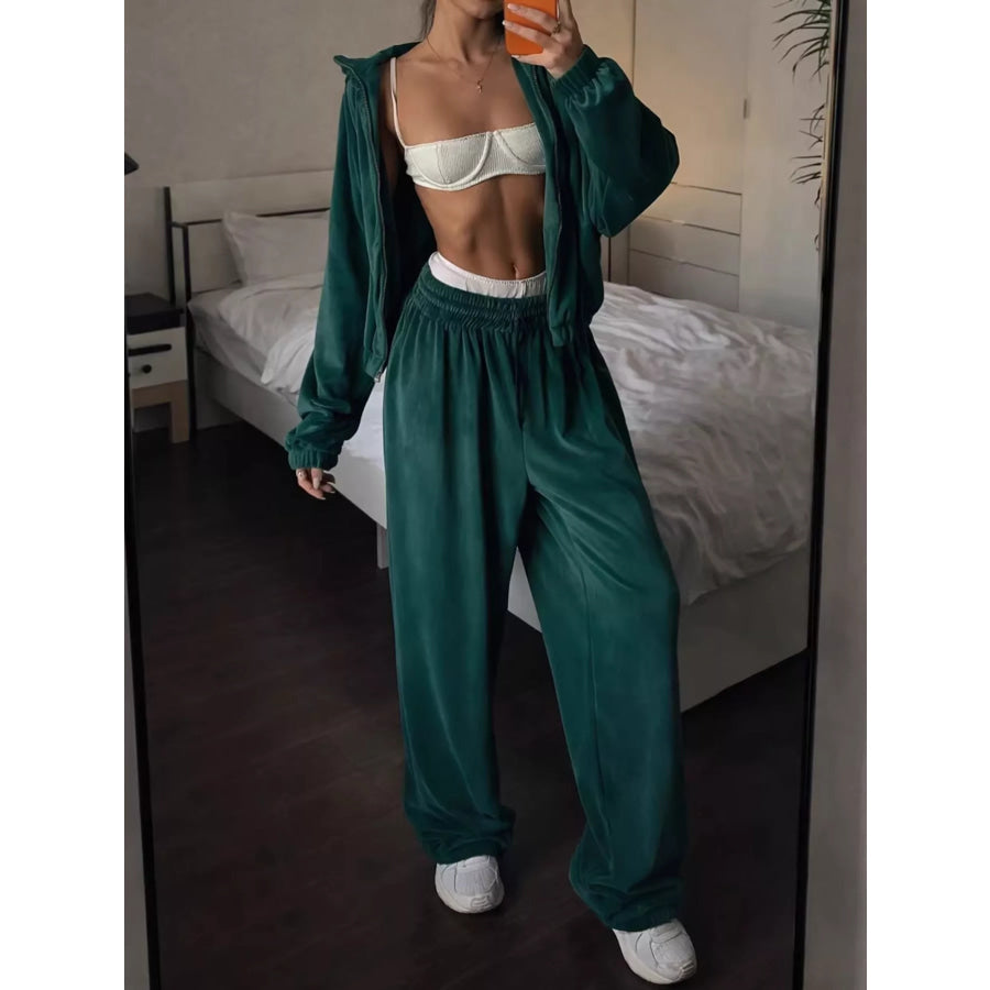 Zip-Up Outerwear and Pants Set Green / S Apparel Accessories