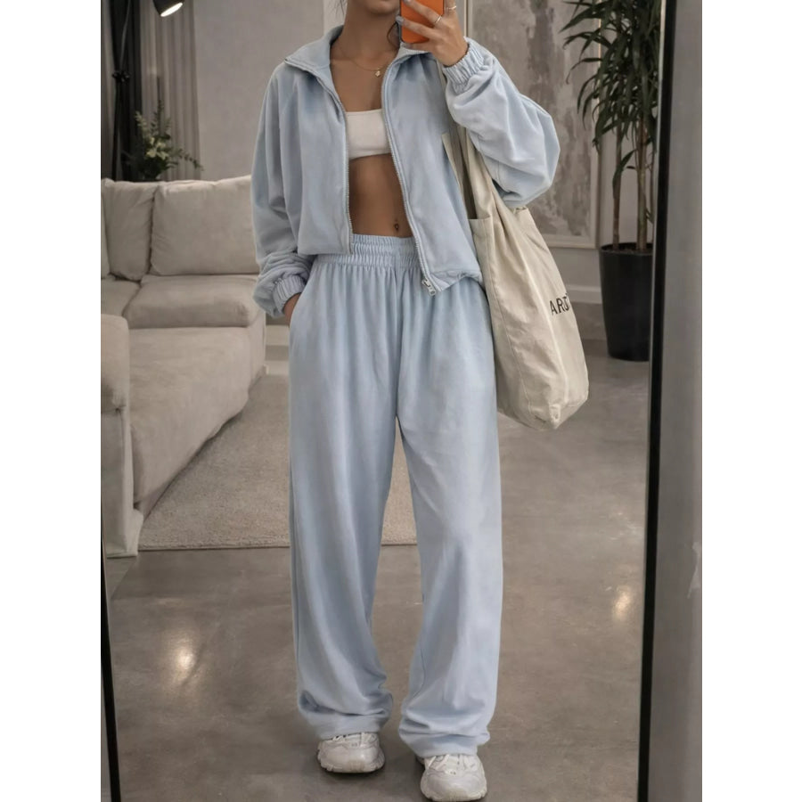 Zip-Up Outerwear and Pants Set Sky Blue / S Apparel Accessories