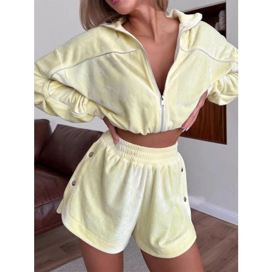 Zip-Up Outerwear and Shorts Set Apparel and Accessories