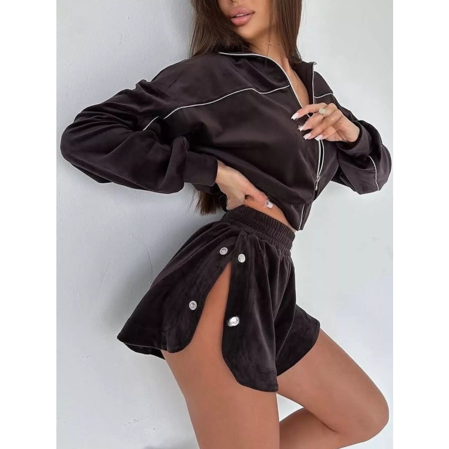 Zip-Up Outerwear and Shorts Set Apparel and Accessories