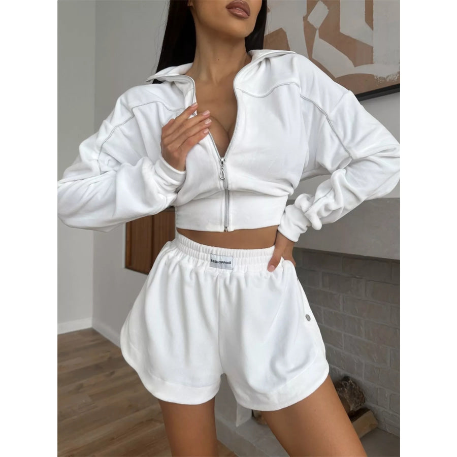 Zip-Up Outerwear and Shorts Set White / S Apparel and Accessories