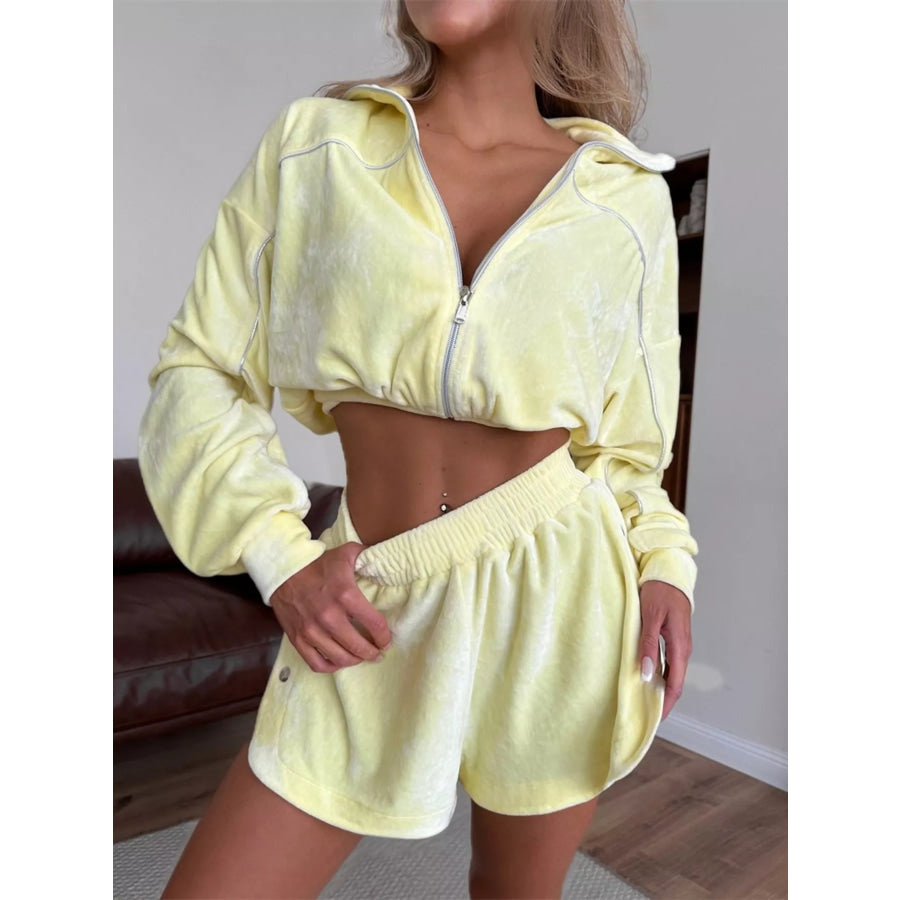 Zip-Up Outerwear and Shorts Set Yellow / S Apparel and Accessories