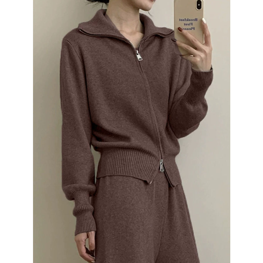 Zip Up Outerwear and Wide Leg Pants Set Apparel and Accessories