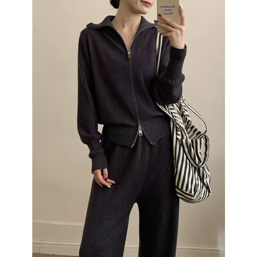 Zip Up Outerwear and Wide Leg Pants Set Apparel and Accessories
