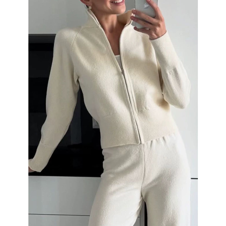 Zip Up Outerwear and Wide Leg Pants Set Apparel and Accessories