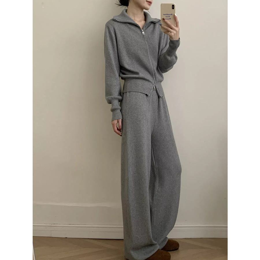 Zip Up Outerwear and Wide Leg Pants Set Apparel and Accessories