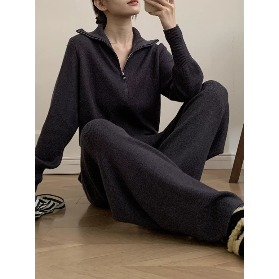 Zip Up Outerwear and Wide Leg Pants Set Apparel and Accessories