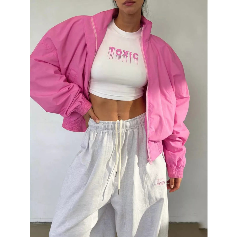 Zip Up Oversized Bomber Jacket Fuchsia Pink / S Apparel and Accessories