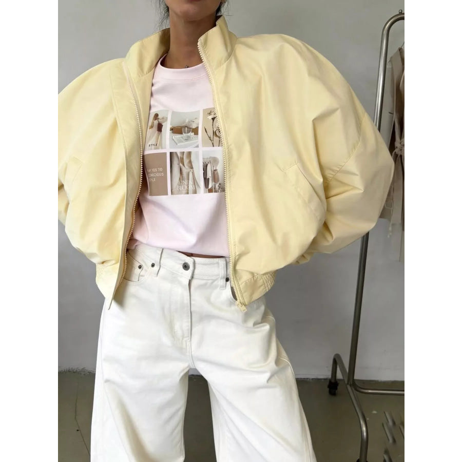Zip Up Oversized Bomber Jacket Pastel Yellow / S Apparel and Accessories