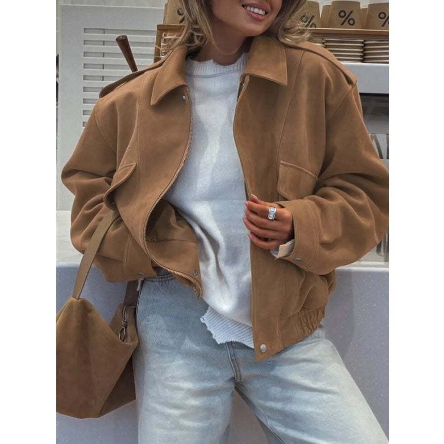 Zip Up Oversized Jacket Taupe / S Apparel and Accessories