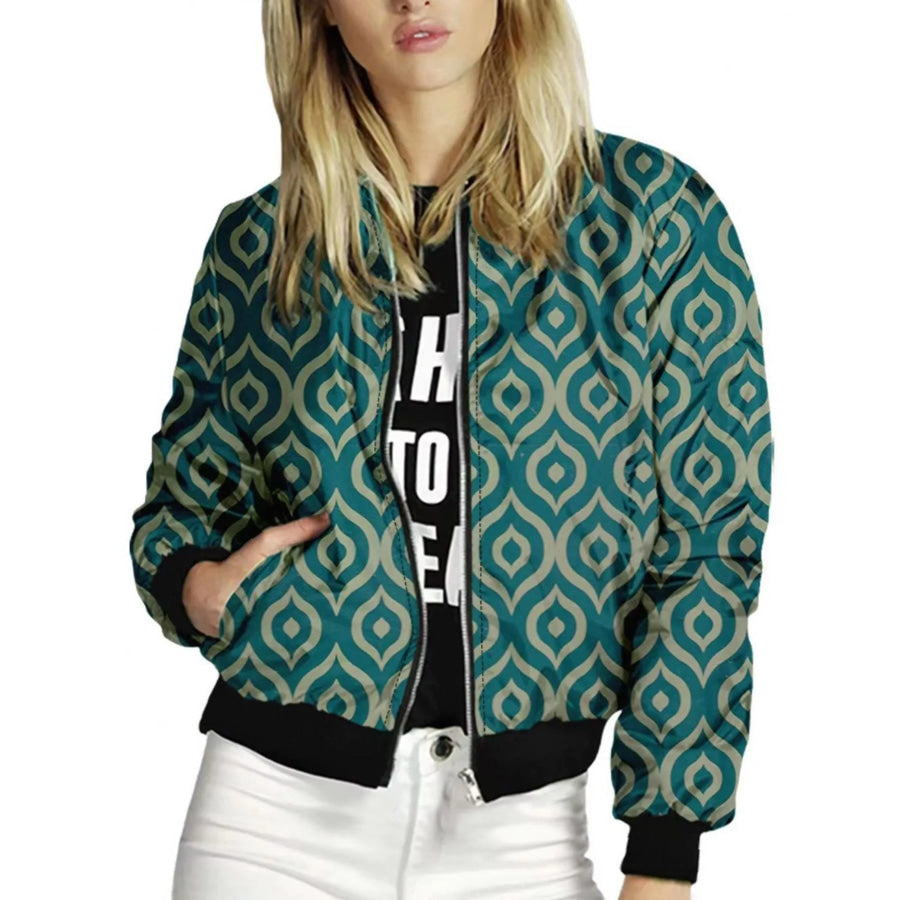 Zip Up Printed Jacket Green / S Apparel and Accessories