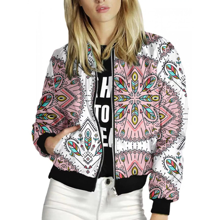 Zip Up Printed Jacket Pink / S Apparel and Accessories