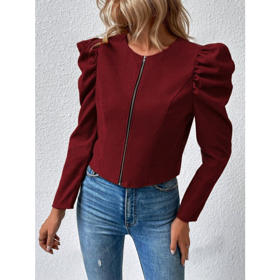 Zip Up Puff Sleeve Jacket Apparel and Accessories